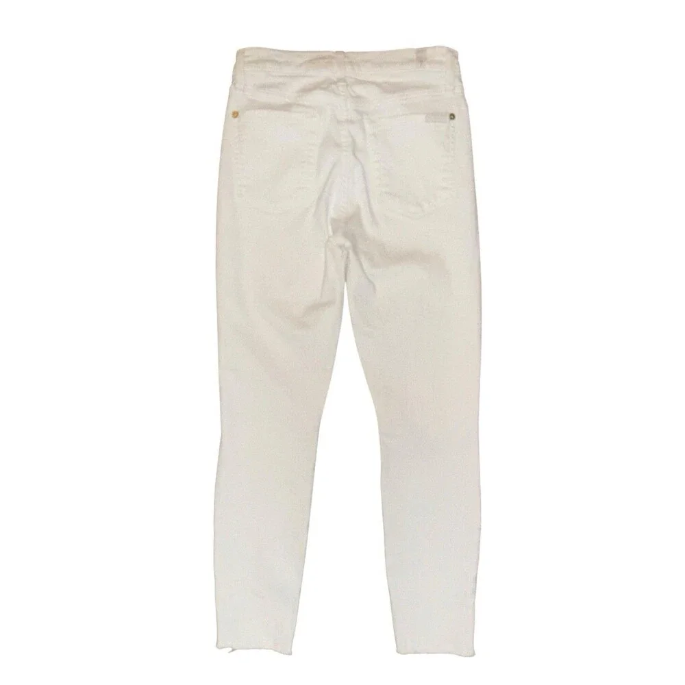 7 Seven For All Mankind High Waist Ankle Skinny Jeans Stretch Raw Hem White 26
